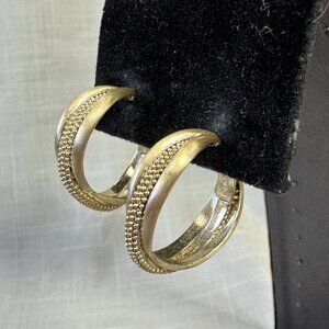 Vintage Monet Matte Gold Tone Textured Crossed Clip On Earrings